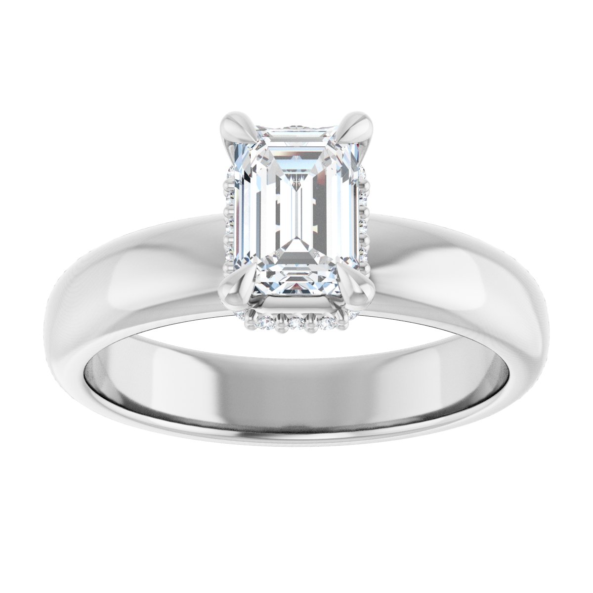 Emerald Claw-Prong Hidden Halo-Style Engagement Ring Semi-Mount - gallery - Series 127042