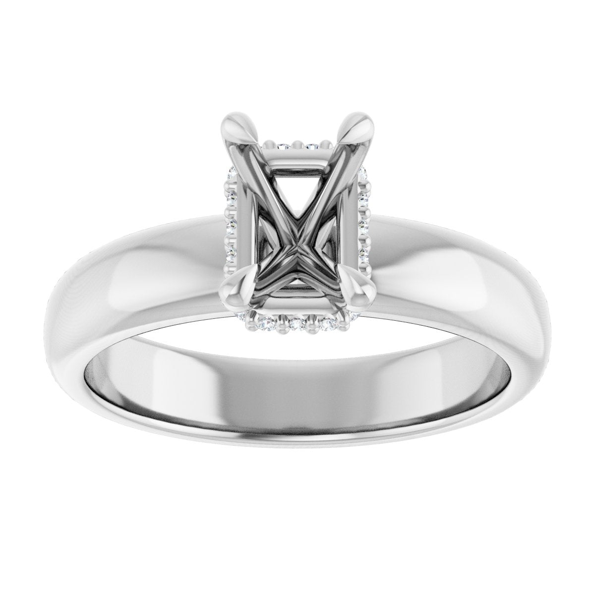 Emerald Claw-Prong Hidden Halo-Style Engagement Ring Semi-Mount - gallery - Series 127042