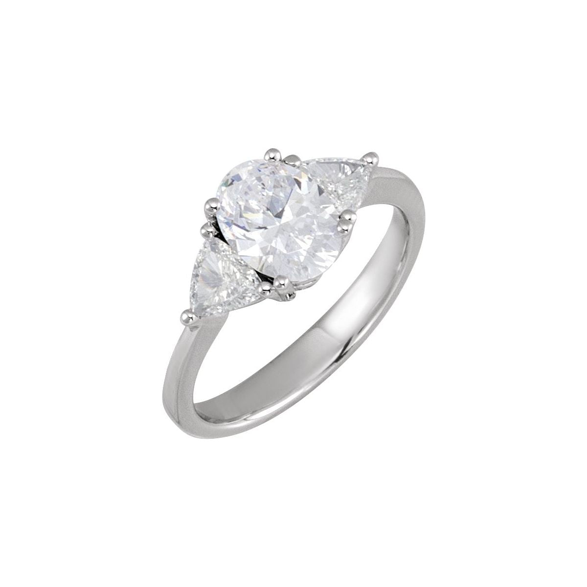 Natural Diamond Oval Three-Stone Engagement Ring Semi-Mount - 14K White Gold - Series 121907