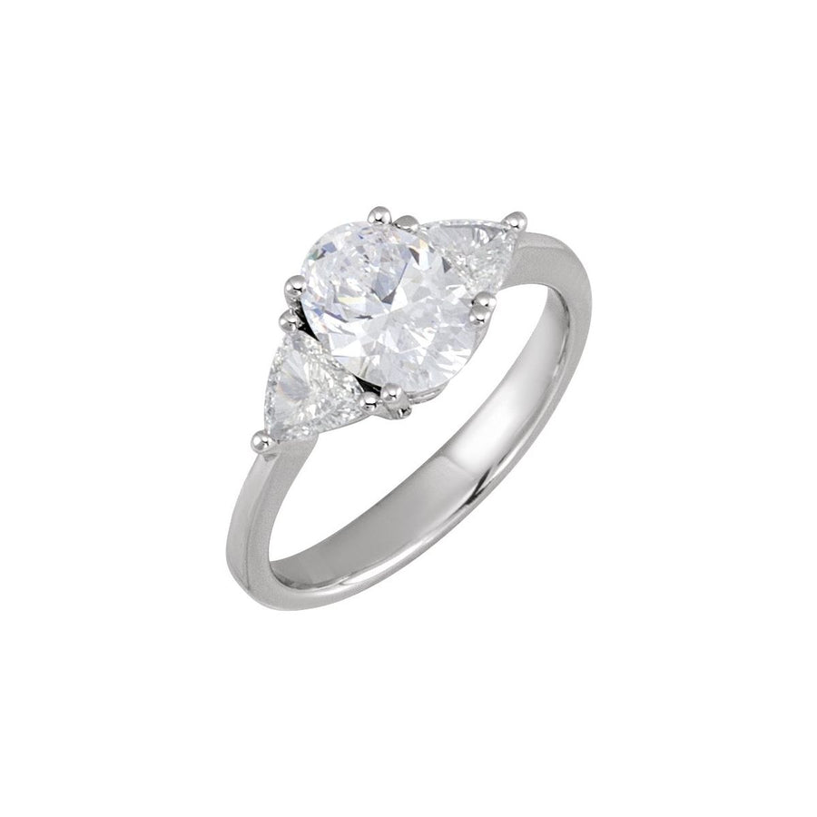 Natural Diamond Oval Three-Stone Engagement Ring Semi-Mount - 14K White Gold - Series 121907