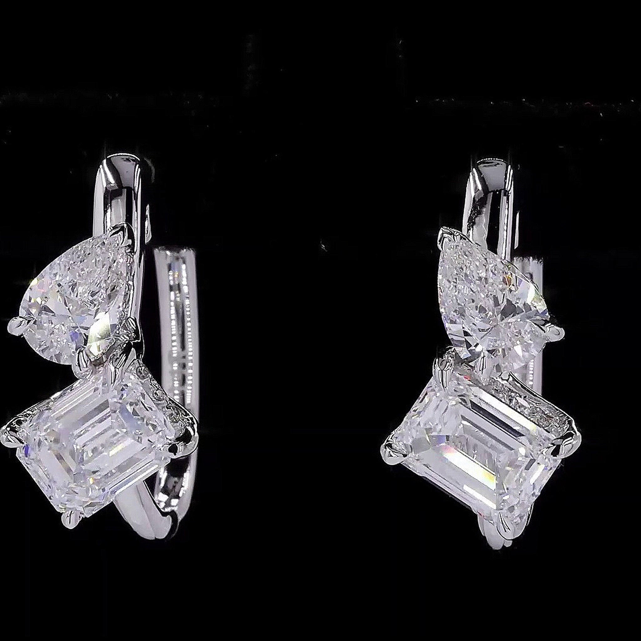 3 CT Toi et Moi HOOP EARRINGS 14K GOLD
