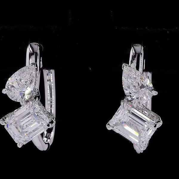 3 CT Toi et Moi HOOP EARRINGS 14K GOLD