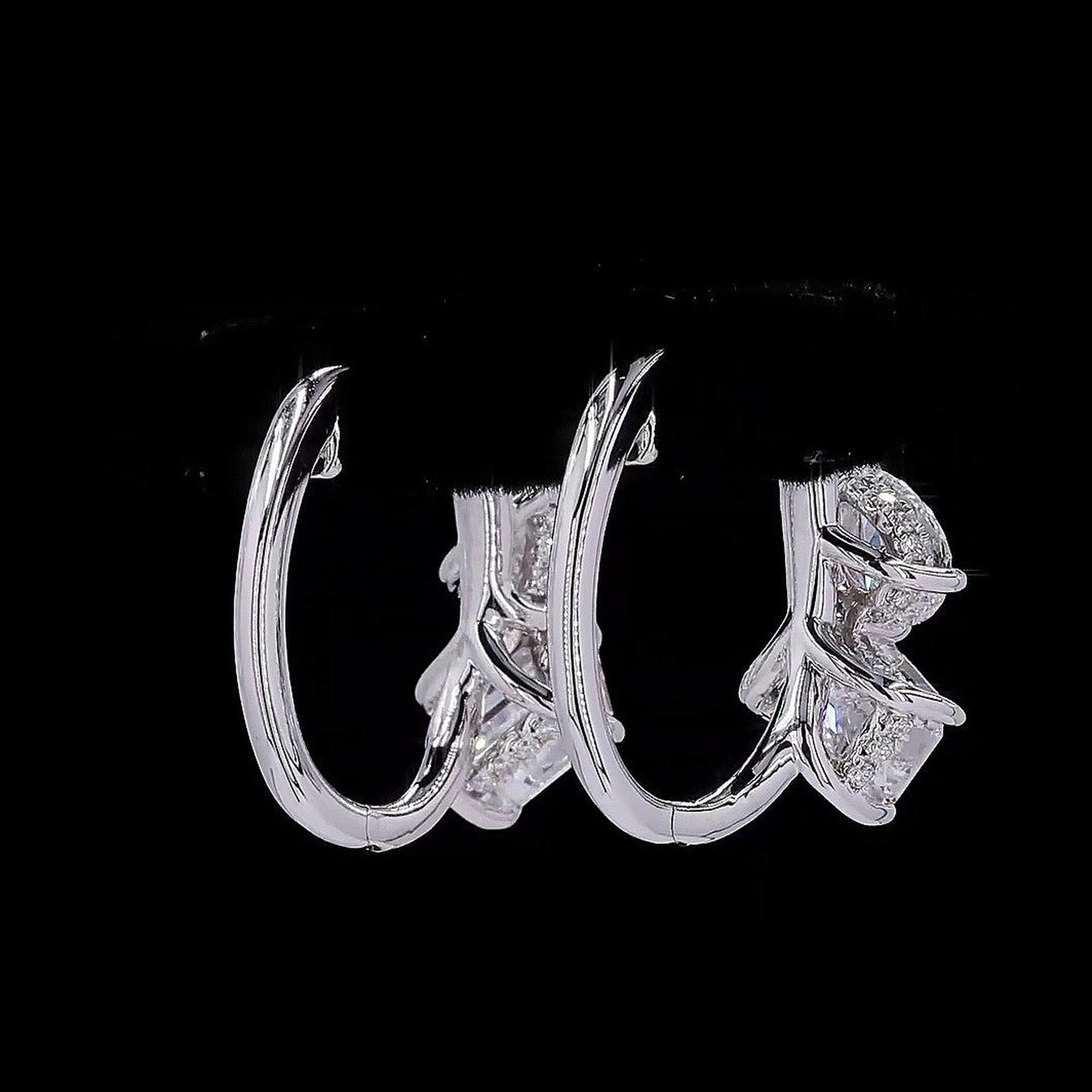 3 CT Toi et Moi HOOP EARRINGS 14K GOLD