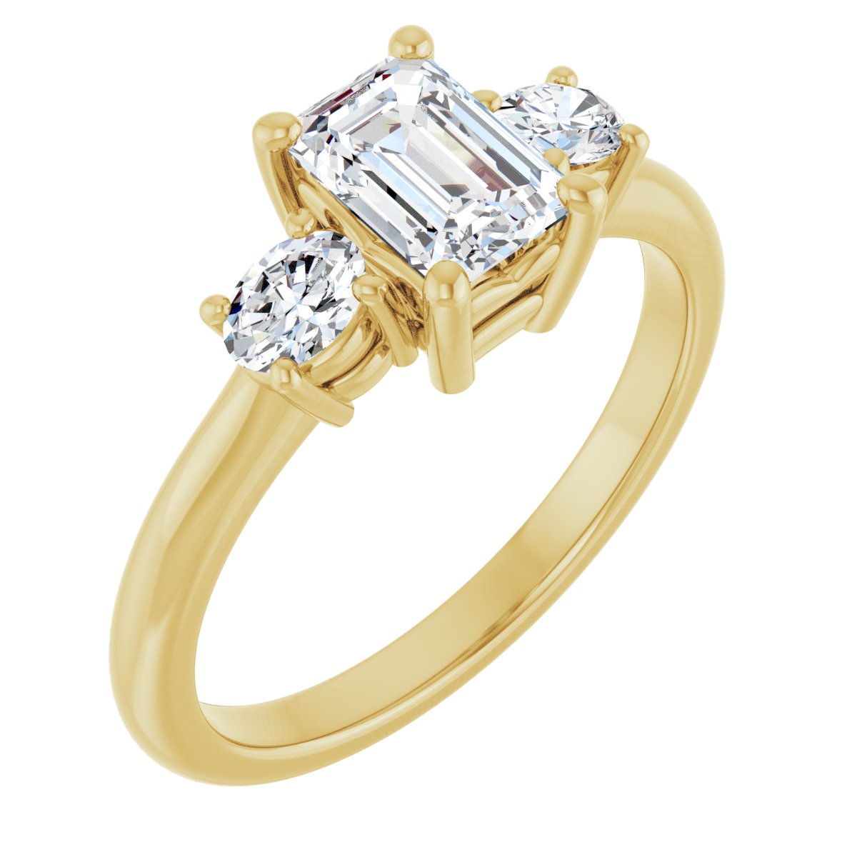 Natural Diamond Emerald Three-Stone Engagement Ring Semi-Mount - 14K Yellow Gold - Series 127205