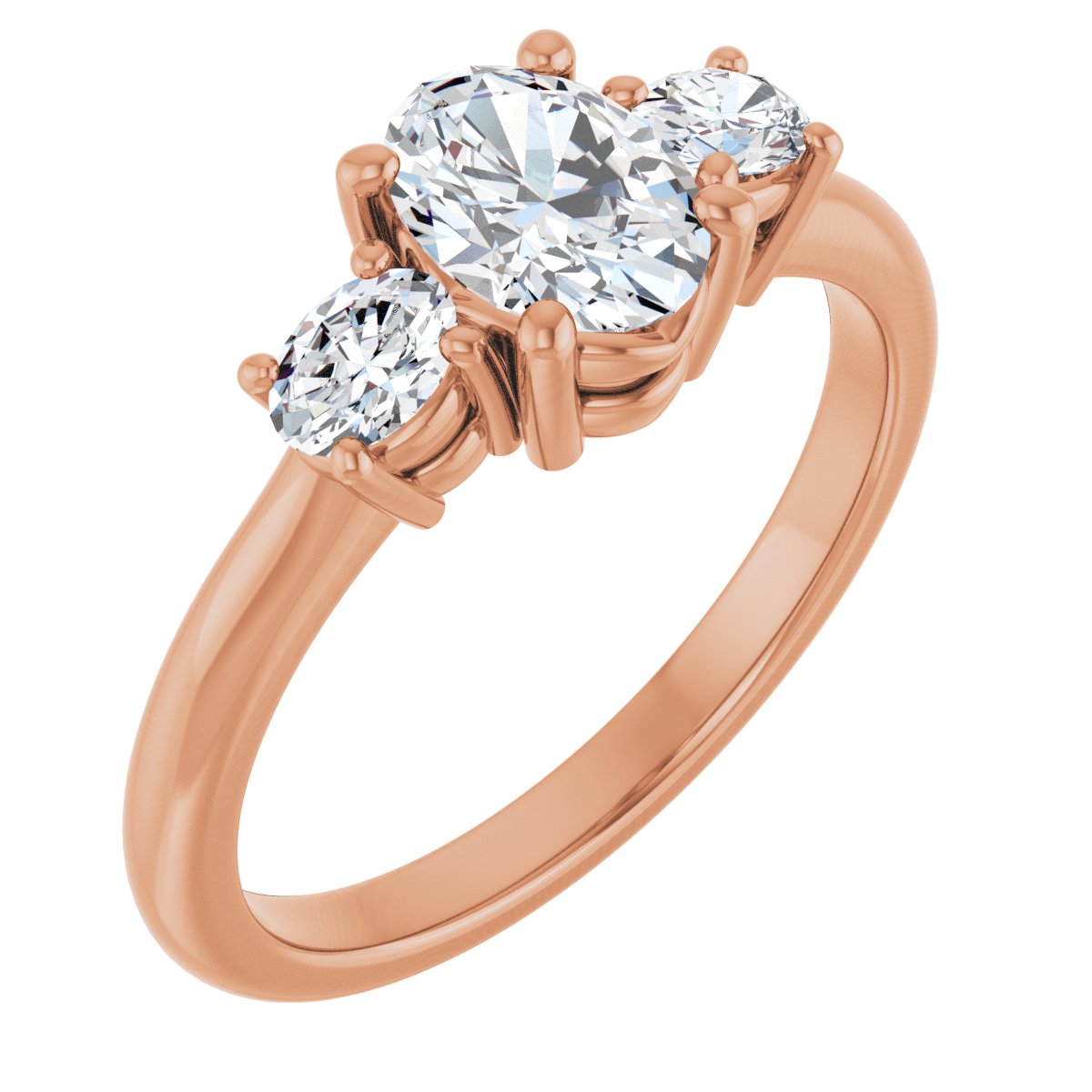 Natural Diamond Oval Three-Stone Engagement Ring Semi-Mount - 14K Rose Gold - Series 127205