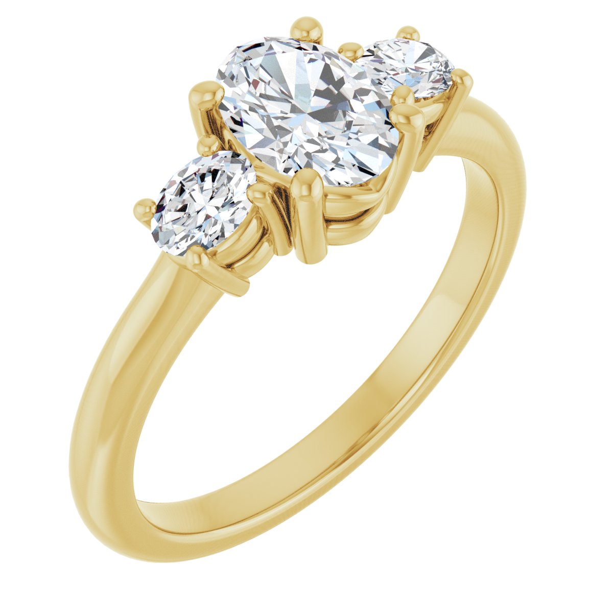 Natural Diamond Oval Three-Stone Engagement Ring Semi-Mount - 14K Yellow Gold - Series 127205