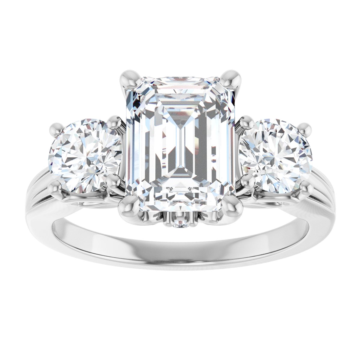 Emerald Three-Stone Engagement Ring Semi-Mount - gallery - Series 126964