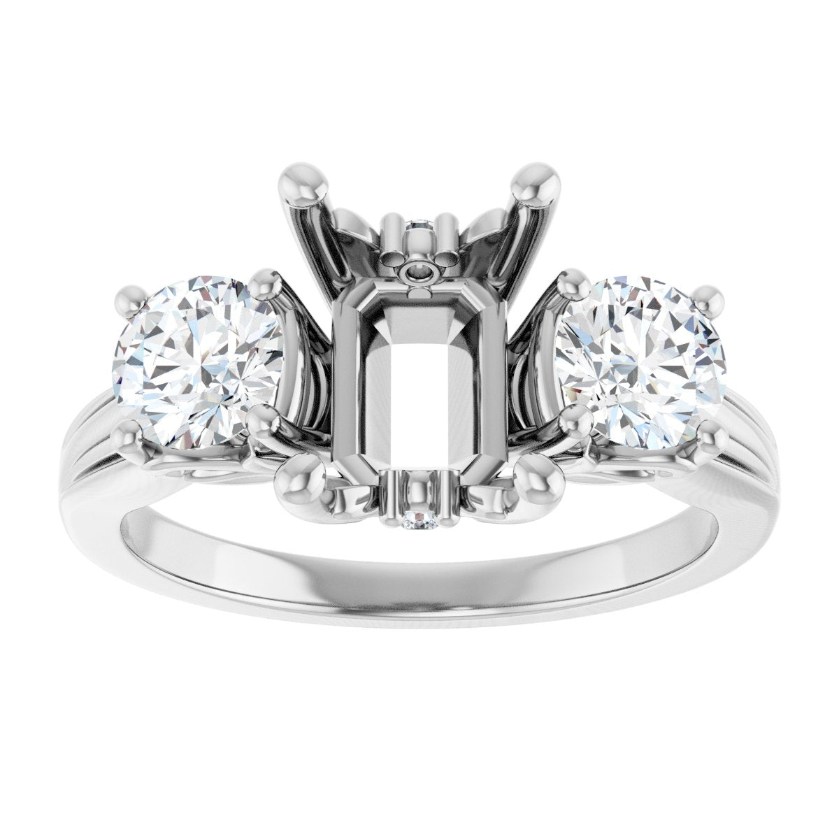 Emerald Three-Stone Engagement Ring Semi-Mount - gallery - Series 126964
