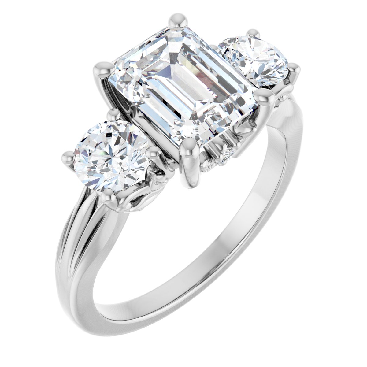 Natural Diamond Emerald Three-Stone Engagement Ring Semi-Mount - Platinum - Series 126964