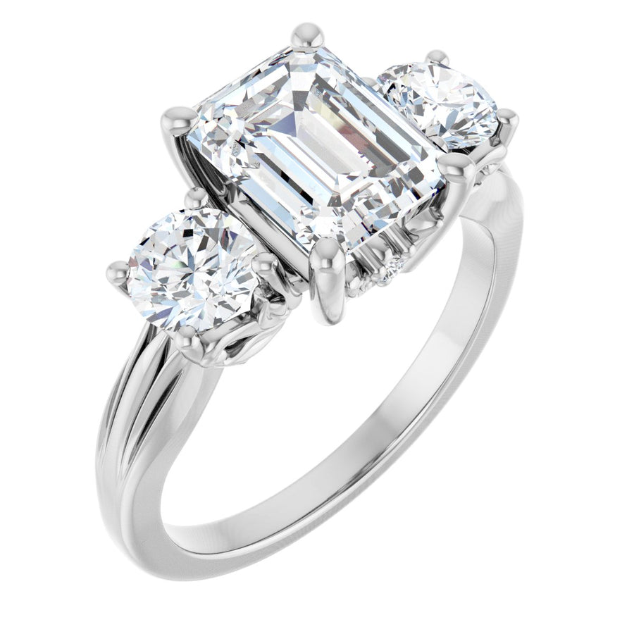 Natural Diamond Emerald Three-Stone Engagement Ring Semi-Mount - Platinum - Series 126964