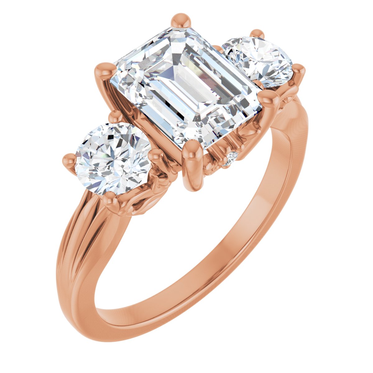 Natural Diamond Emerald Three-Stone Engagement Ring Semi-Mount - 14K Rose Gold - Series 126964