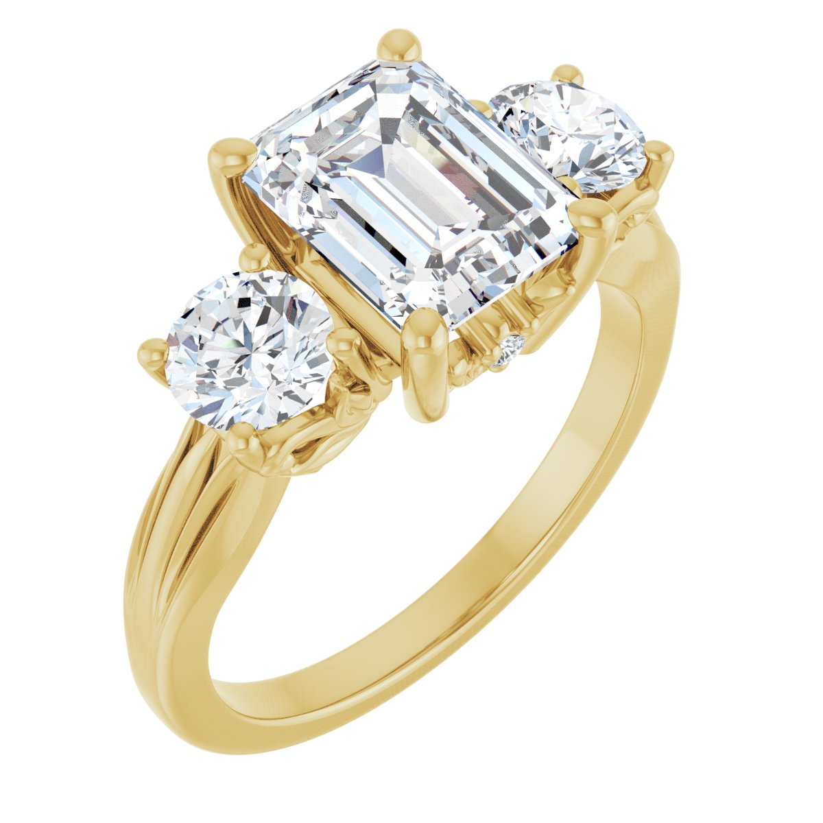 Natural Diamond Emerald Three-Stone Engagement Ring Semi-Mount - 14K Yellow Gold - Series 126964