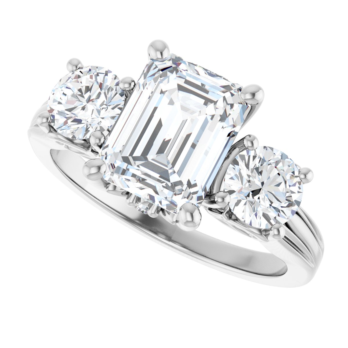 Emerald Three-Stone Engagement Ring Semi-Mount - gallery - Series 126964