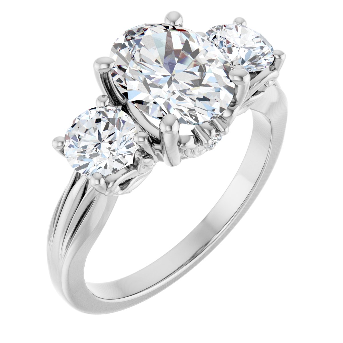 Natural Diamond Oval Three-Stone Engagement Ring Semi-Mount - Platinum - Series 126964