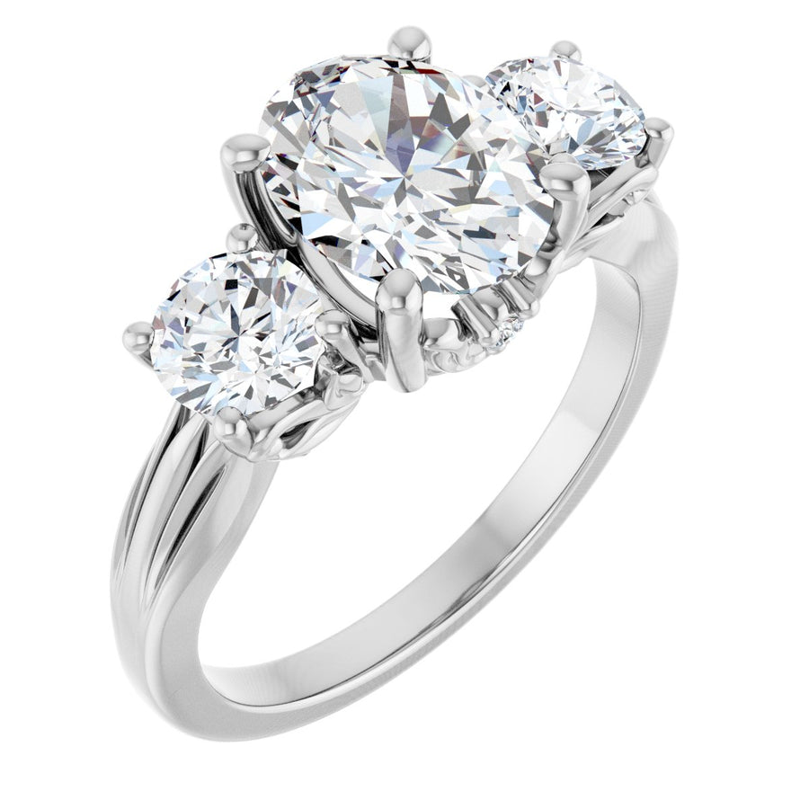 Natural Diamond Oval Three-Stone Engagement Ring Semi-Mount - Platinum - Series 126964
