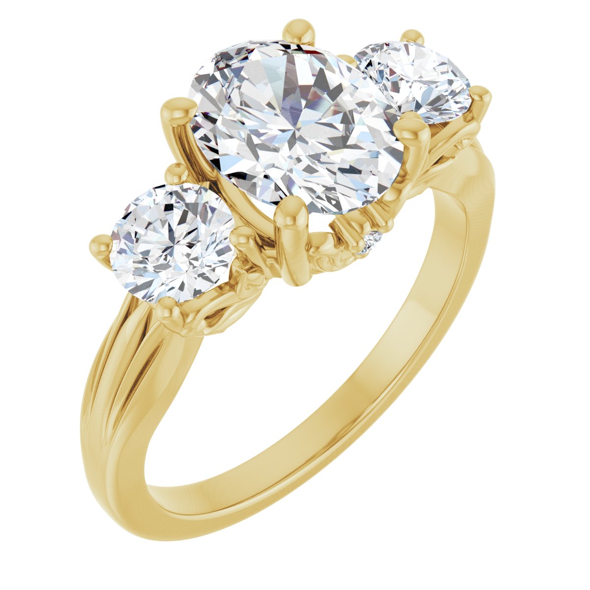 Natural Diamond Oval Three-Stone Engagement Ring Semi-Mount - 14K Yellow Gold - Series 126964