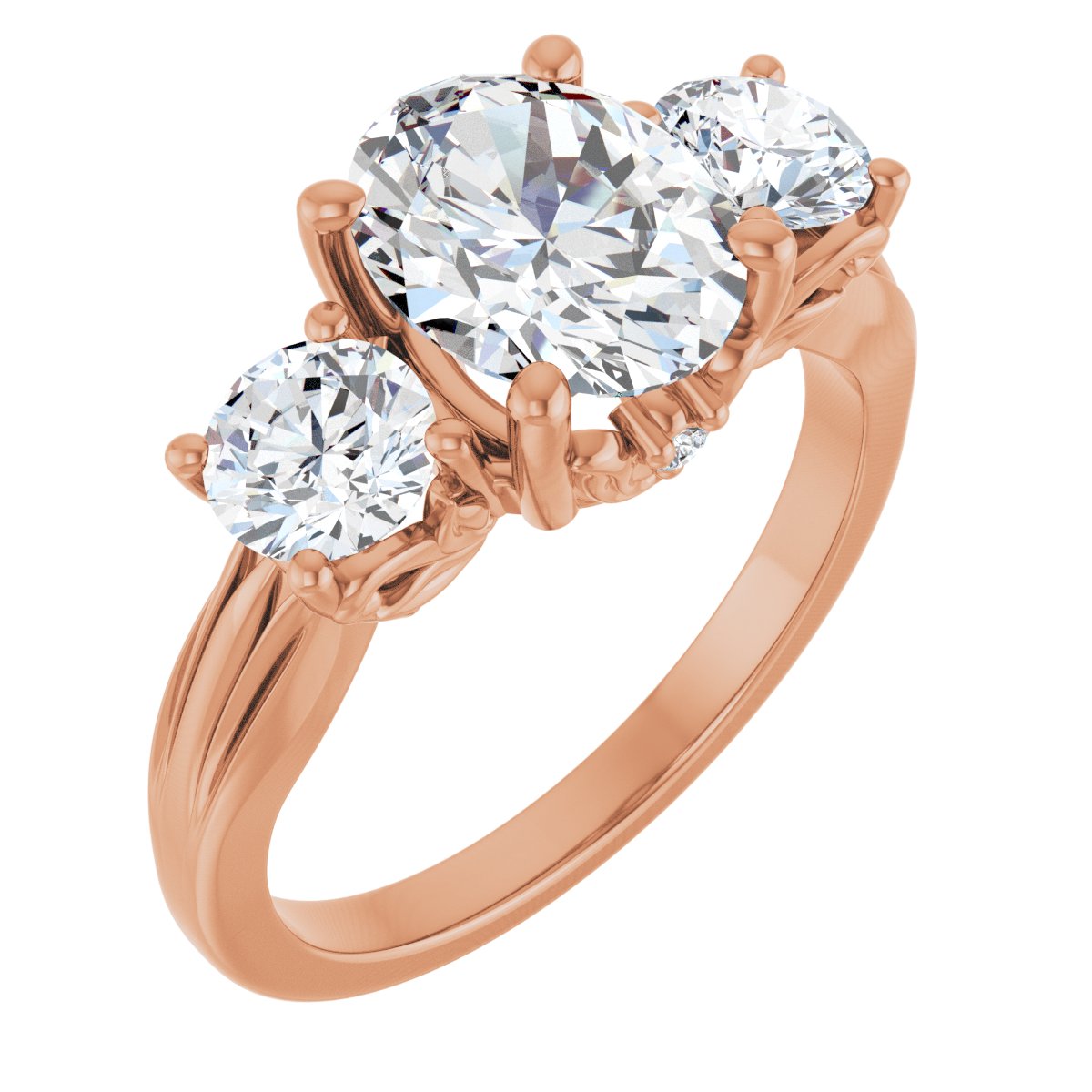Natural Diamond Oval Three-Stone Engagement Ring Semi-Mount - 14K Rose Gold - Series 126964