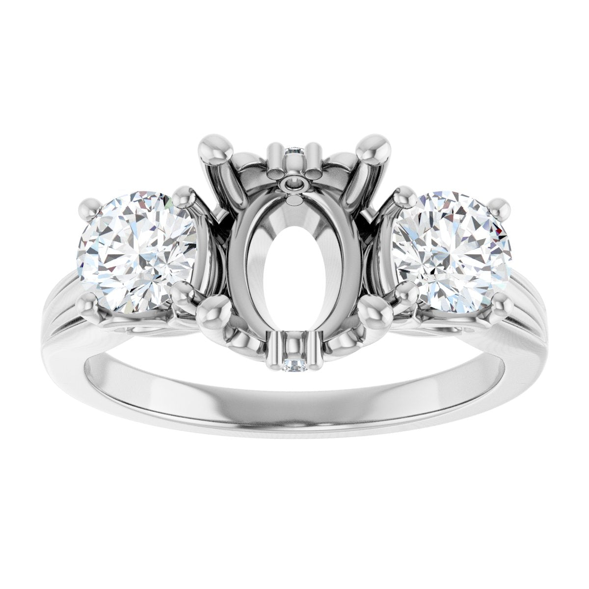 Oval Three-Stone Engagement Ring Semi-Mount - gallery - Series 126964