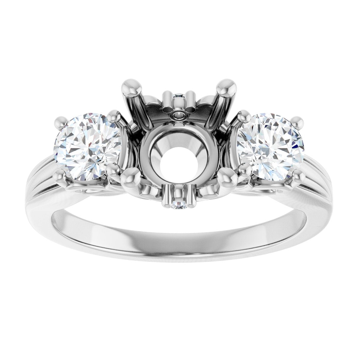 Round Three-Stone Engagement Ring Semi-Mount - gallery - Series 126964