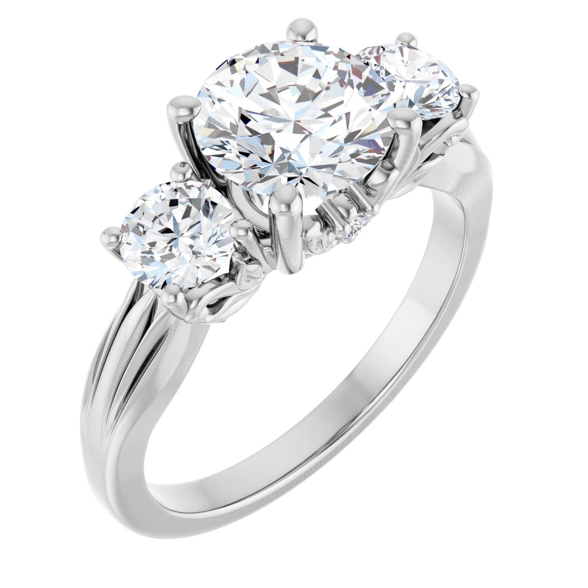 Natural Diamond Round Three-Stone Engagement Ring Semi-Mount - Platinum - Series 126964