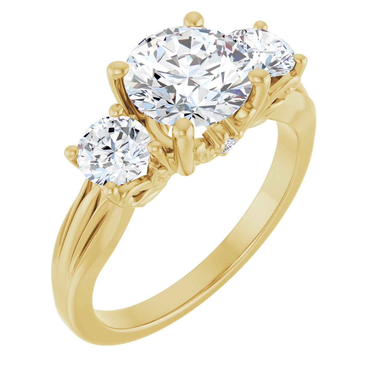 Natural Diamond Round Three-Stone Engagement Ring Semi-Mount - 14K Yellow Gold - Series 126964
