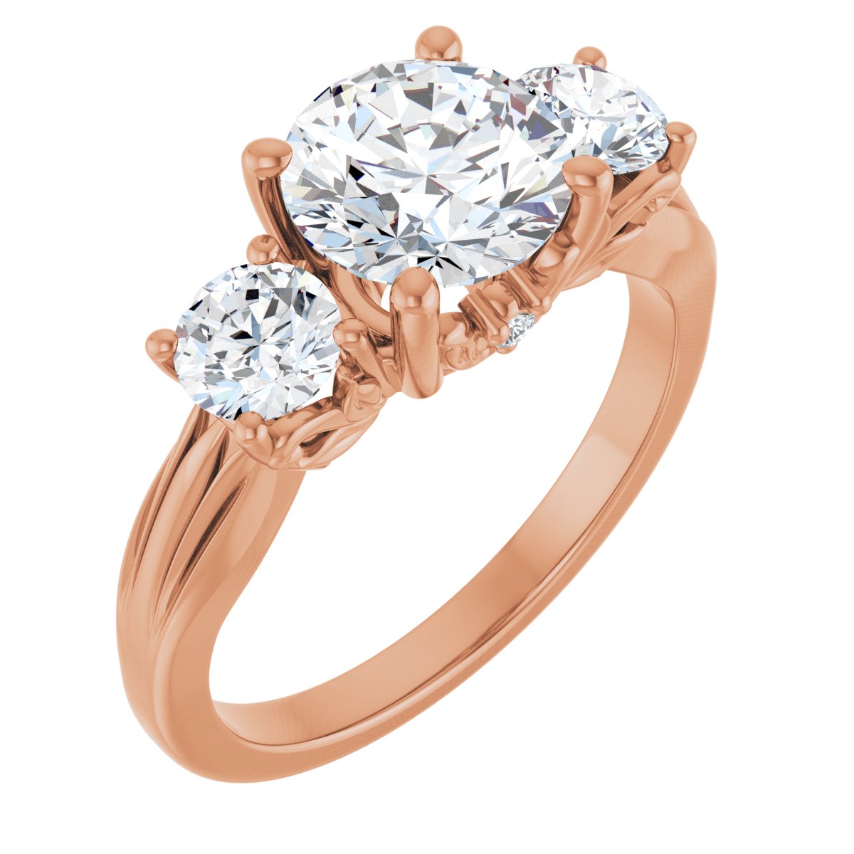 Natural Diamond Round Three-Stone Engagement Ring Semi-Mount - 14K Rose Gold - Series 126964