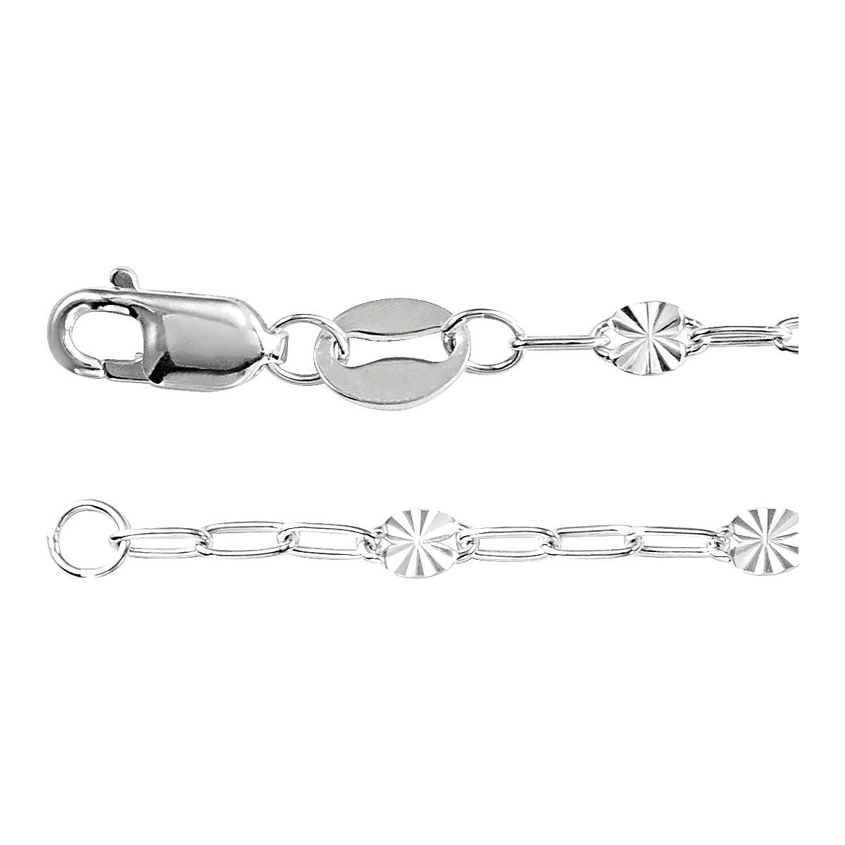 2.5 mm Light Paperclip-Style Starburst Mirror Chain Bracelet (2.5 Mm / 7 In) - Sterling Silver - Series CH1301