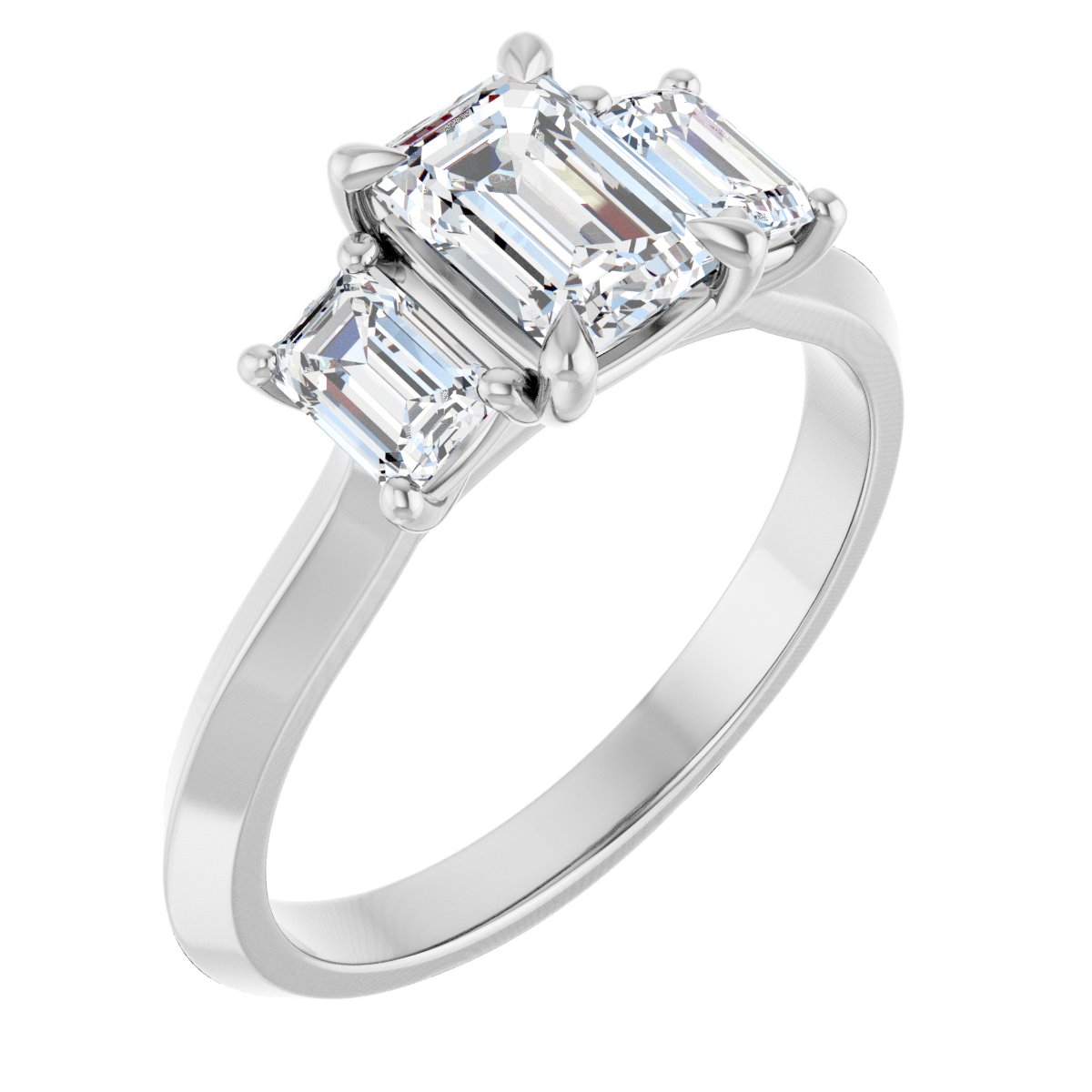 Natural Diamond Emerald Claw-Prong Three-Stone Engagement Ring Semi-Mount - Platinum - Series 127275