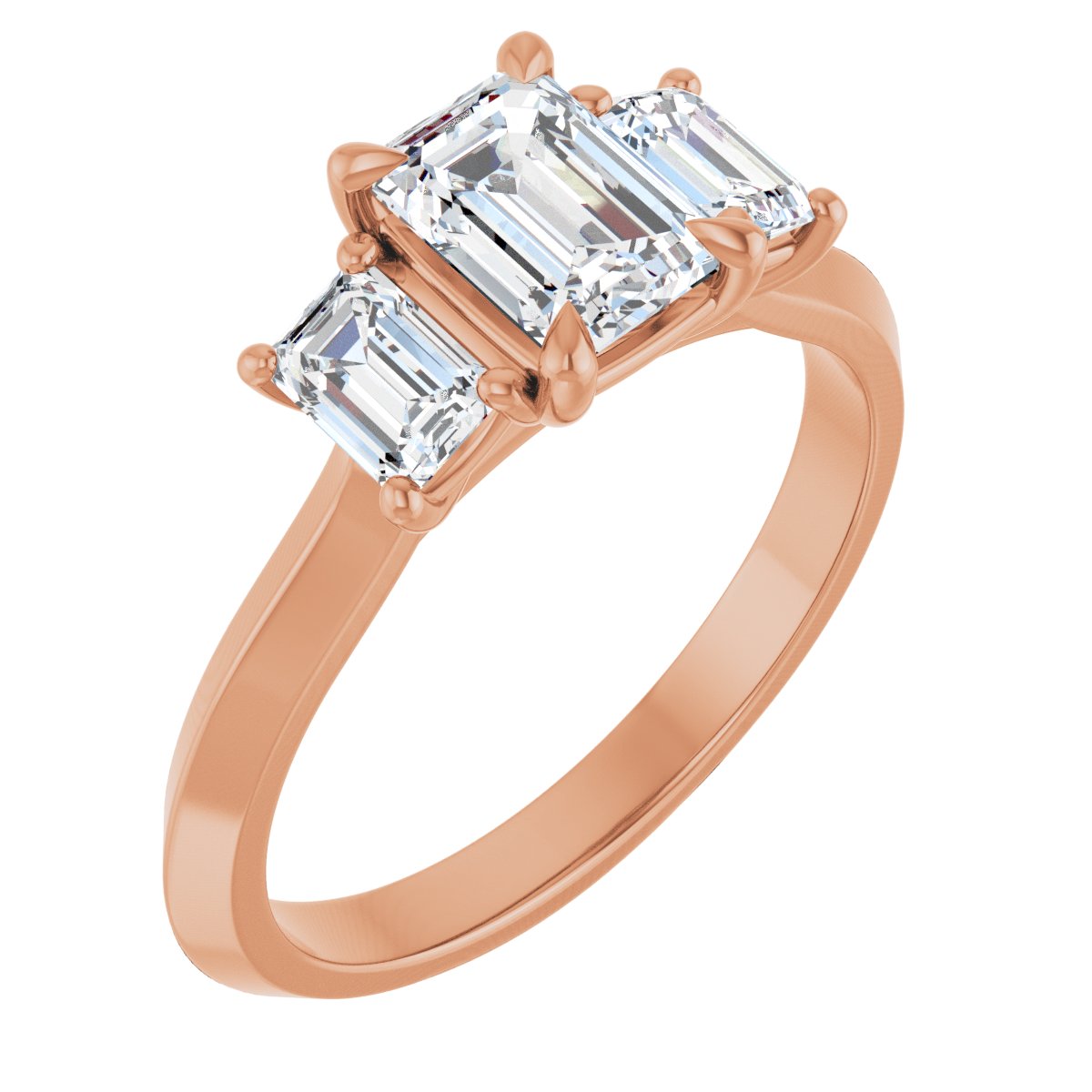 Natural Diamond Emerald Claw-Prong Three-Stone Engagement Ring Semi-Mount - 14K Rose Gold - Series 127275