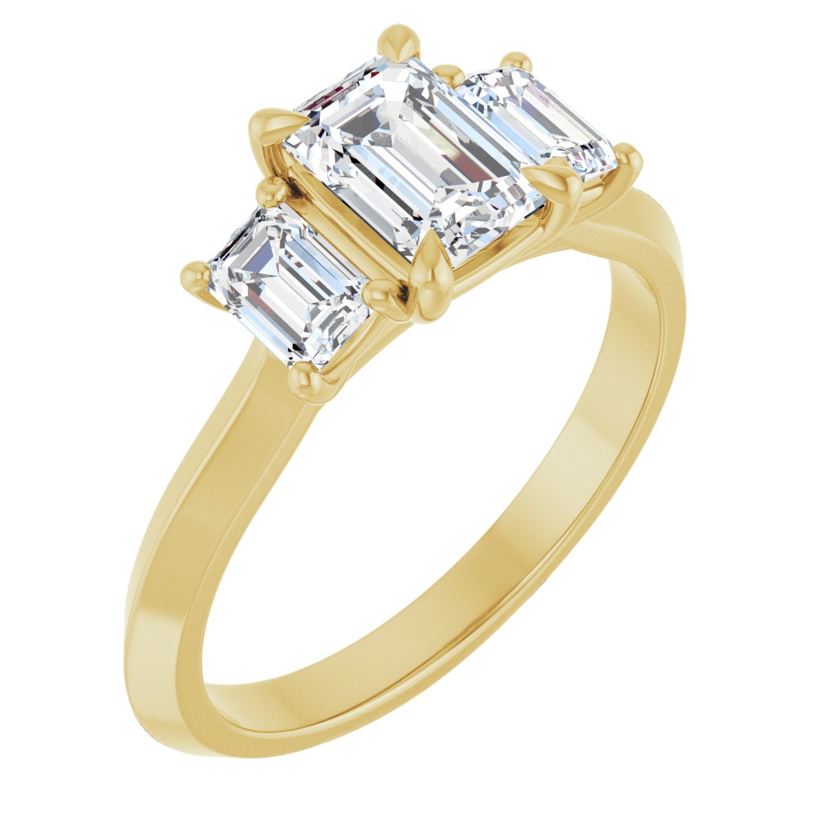 Natural Diamond Emerald Claw-Prong Three-Stone Engagement Ring Semi-Mount - 14K Yellow Gold - Series 127275