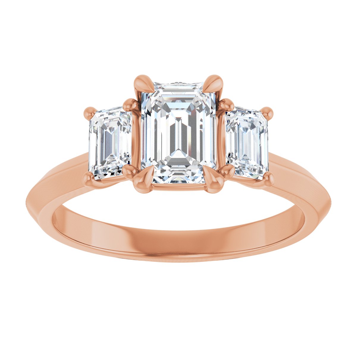 Emerald Claw-Prong Three-Stone Engagement Ring Semi-Mount - gallery - Series 127275