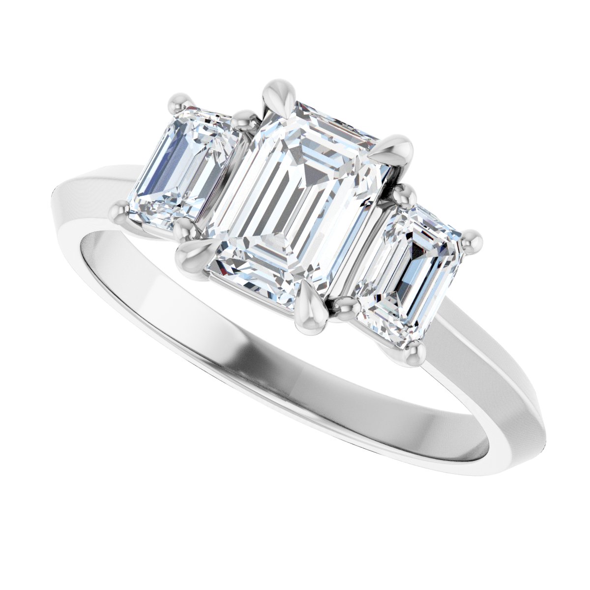 Emerald Claw-Prong Three-Stone Engagement Ring Semi-Mount - gallery - Series 127275