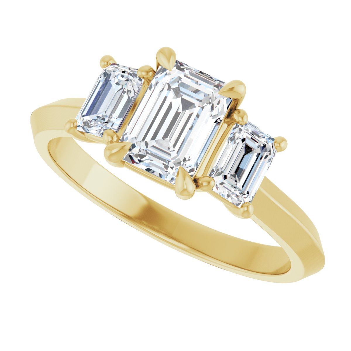 Emerald Claw-Prong Three-Stone Engagement Ring Semi-Mount - gallery - Series 127275
