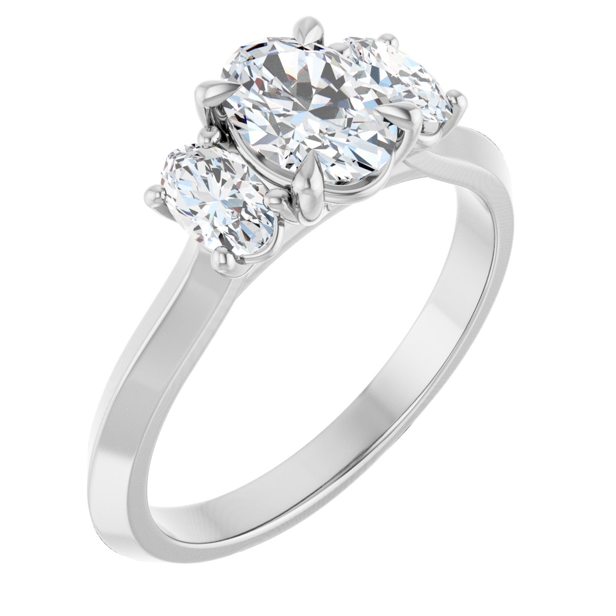 Natural Diamond Oval Claw-Prong Three-Stone Engagement Ring Semi-Mount - Platinum - Series 127275