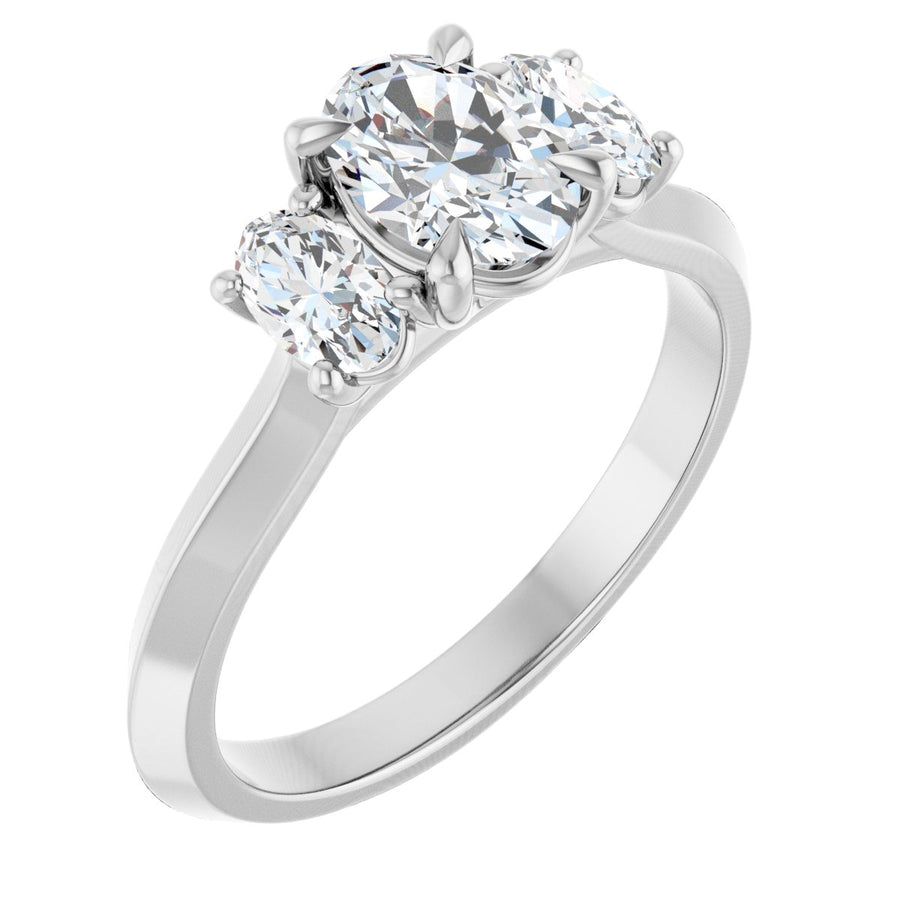 Natural Diamond Oval Claw-Prong Three-Stone Engagement Ring Semi-Mount - Platinum - Series 127275