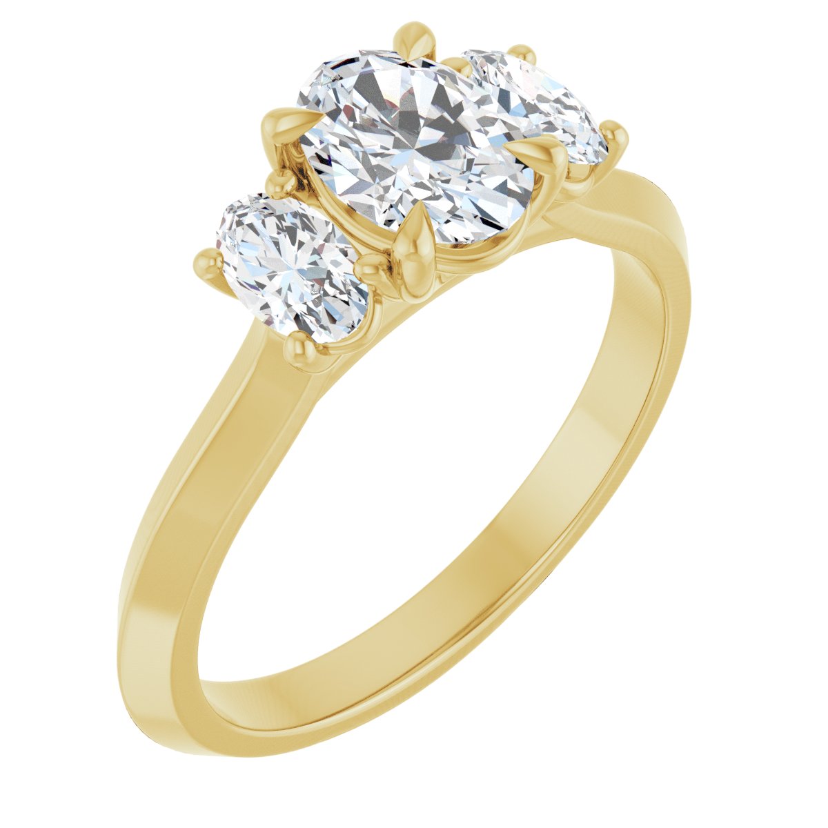 Natural Diamond Oval Claw-Prong Three-Stone Engagement Ring Semi-Mount - 14K Yellow Gold - Series 127275