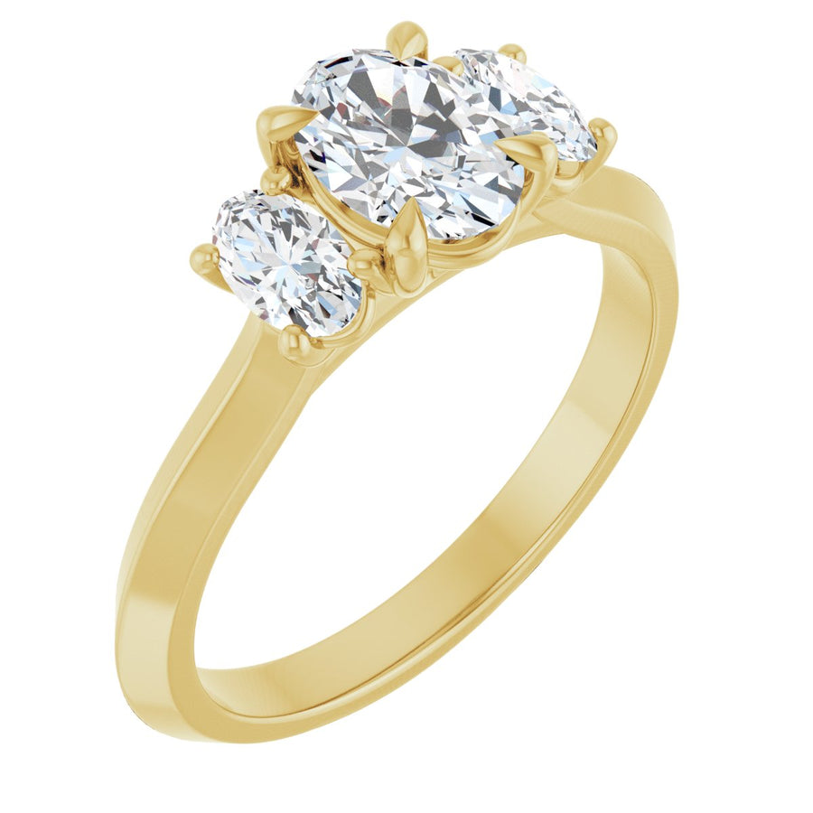 Natural Diamond Oval Claw-Prong Three-Stone Engagement Ring Semi-Mount - 14K Yellow Gold - Series 127275