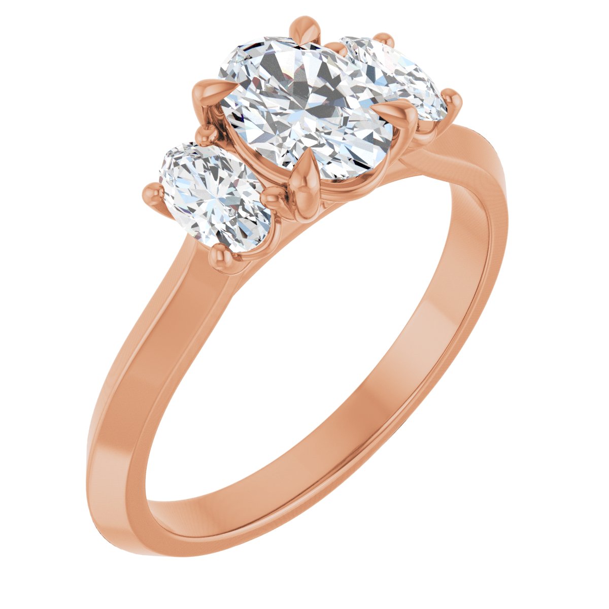 Natural Diamond Oval Claw-Prong Three-Stone Engagement Ring Semi-Mount - 14K Rose Gold - Series 127275