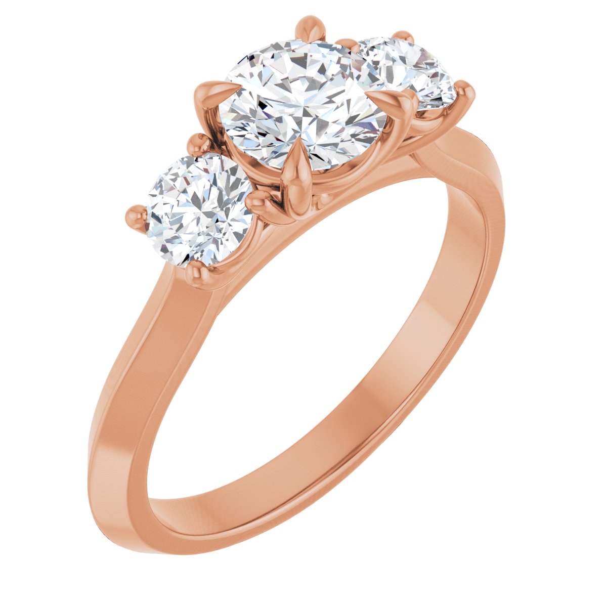 Natural Diamond Round Claw-Prong Three-Stone Engagement Ring Semi-Mount - 14K Rose Gold - Series 127275