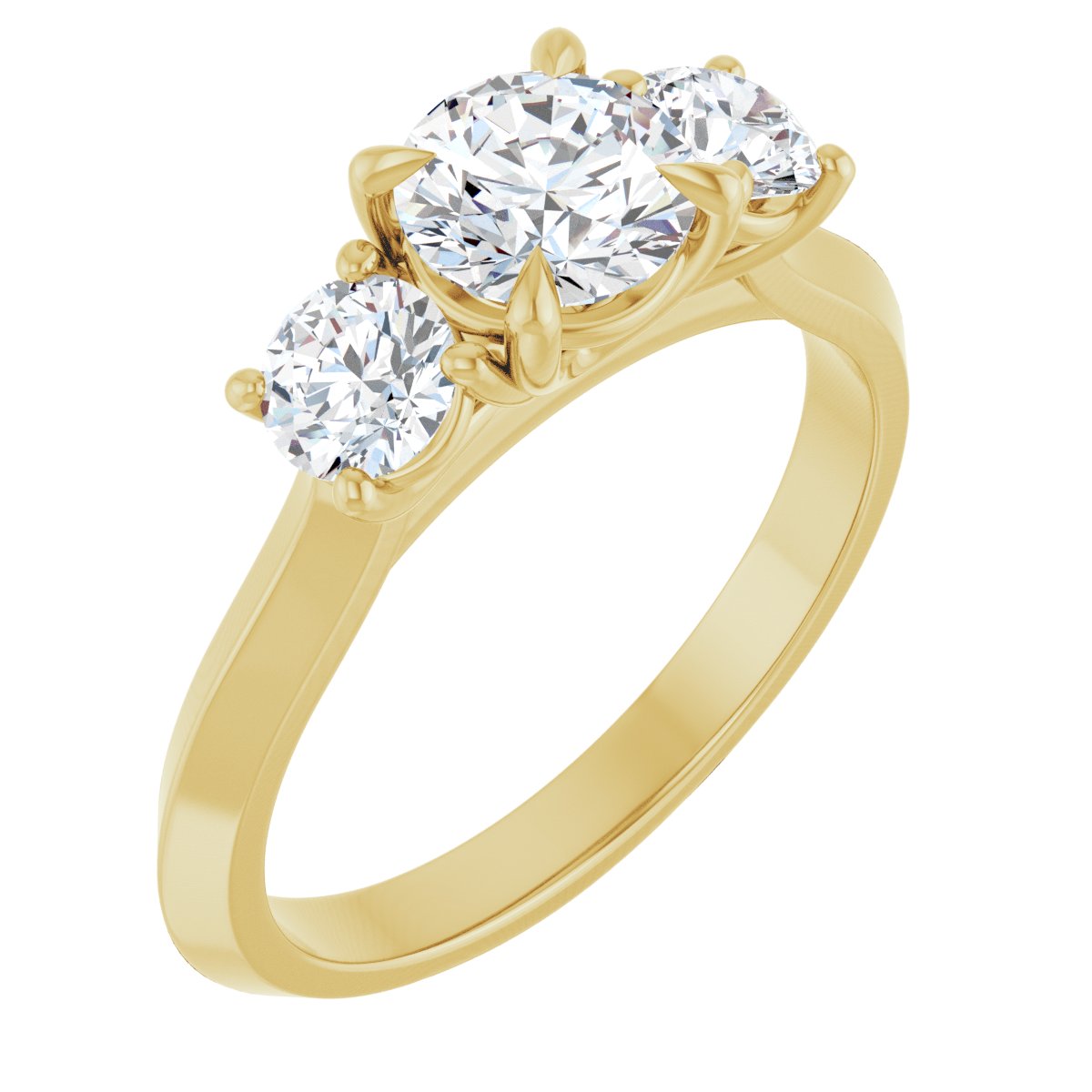 Natural Diamond Round Claw-Prong Three-Stone Engagement Ring Semi-Mount - 14K Yellow Gold - Series 127275