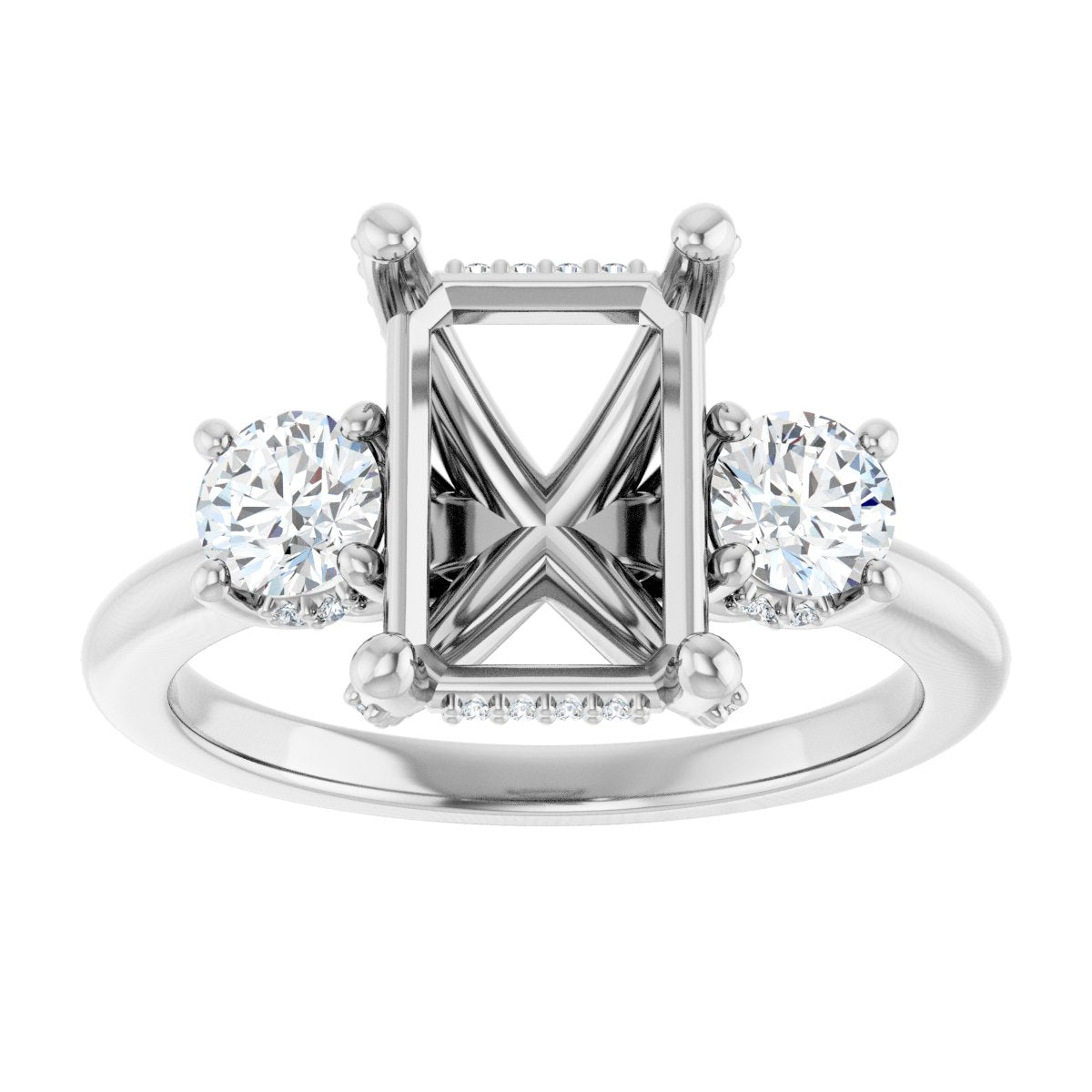 Emerald Hidden Halo-Style Engagement Ring Semi-Mount - gallery - Series 127345