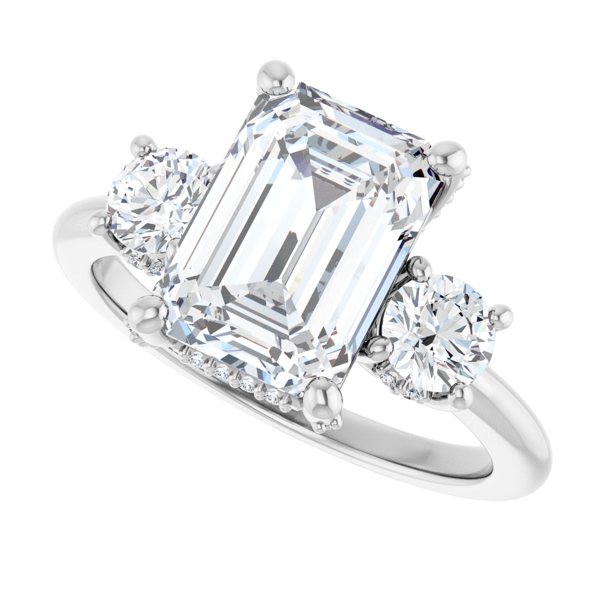 Emerald Hidden Halo-Style Engagement Ring Semi-Mount - gallery - Series 127345