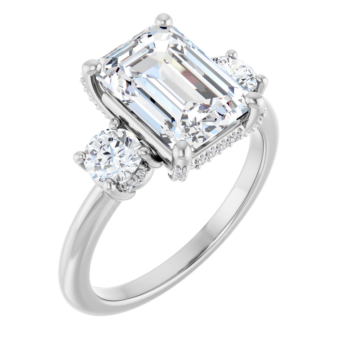 Natural Diamond Emerald Hidden Halo-Style Engagement Ring Semi-Mount - Platinum - Series 127345
