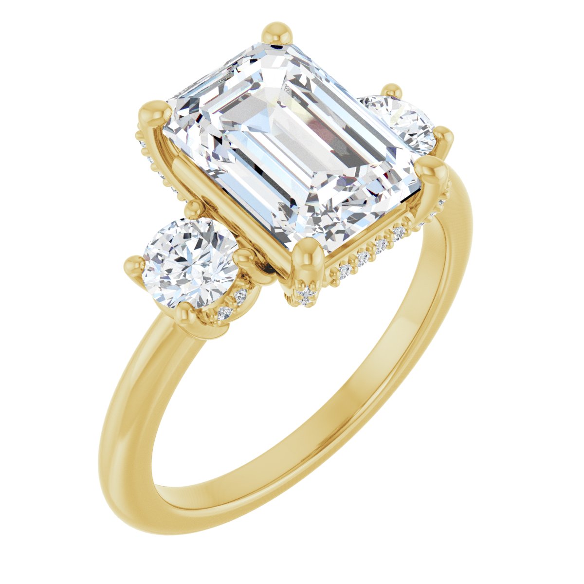 Natural Diamond Emerald Hidden Halo-Style Engagement Ring Semi-Mount - 14K Yellow Gold - Series 127345