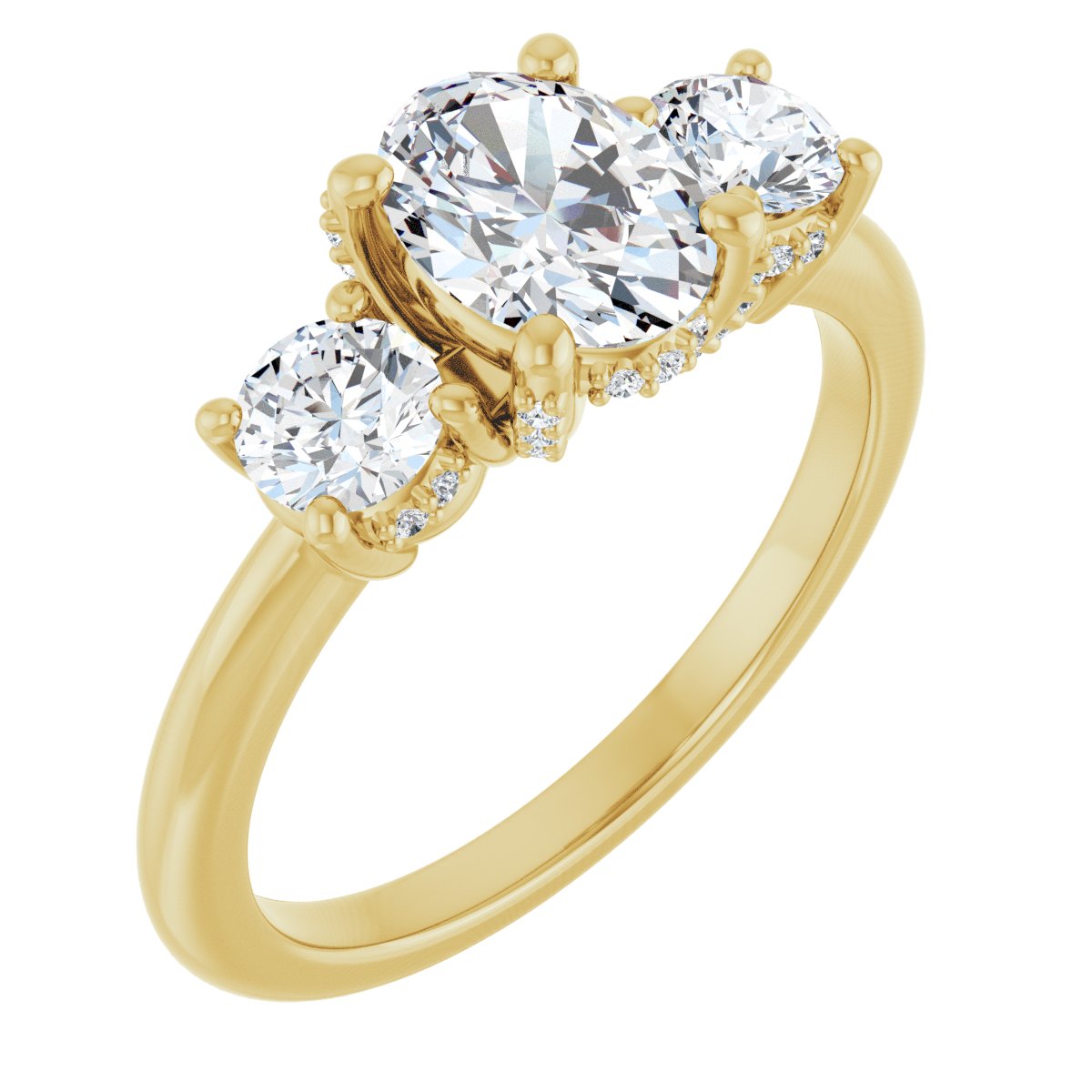 Natural Diamond Oval Hidden Halo-Style Engagement Ring Semi-Mount - 14K Yellow Gold - Series 127345