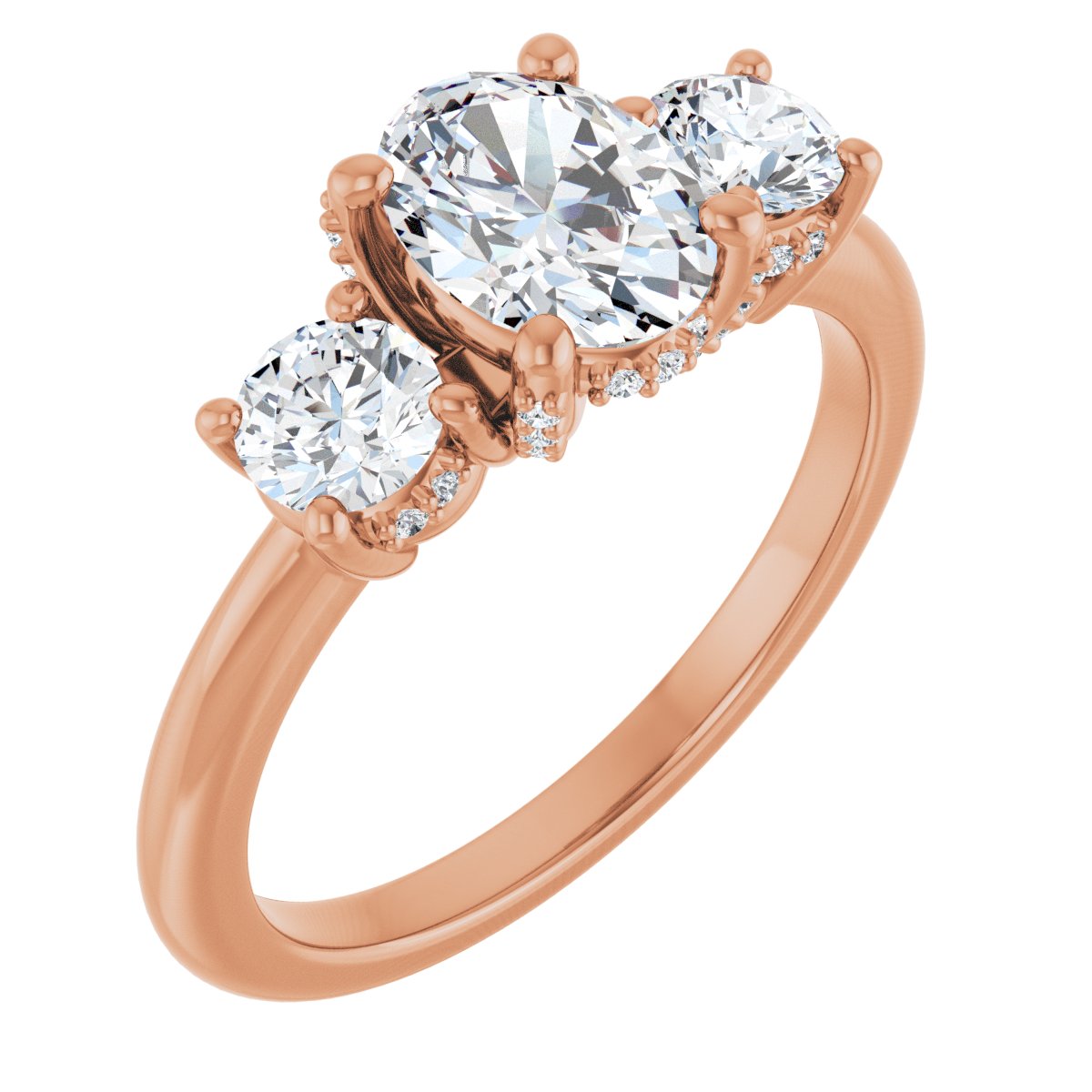 Natural Diamond Oval Hidden Halo-Style Engagement Ring Semi-Mount - 14K Rose Gold - Series 127345