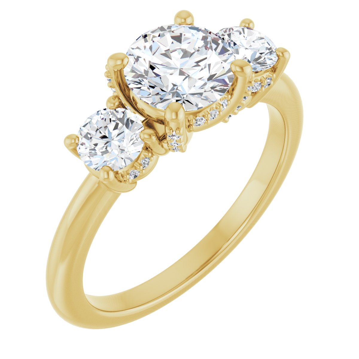 Natural Diamond Round Hidden Halo-Style Engagement Ring Semi-Mount - 14K Yellow Gold - Series 127345