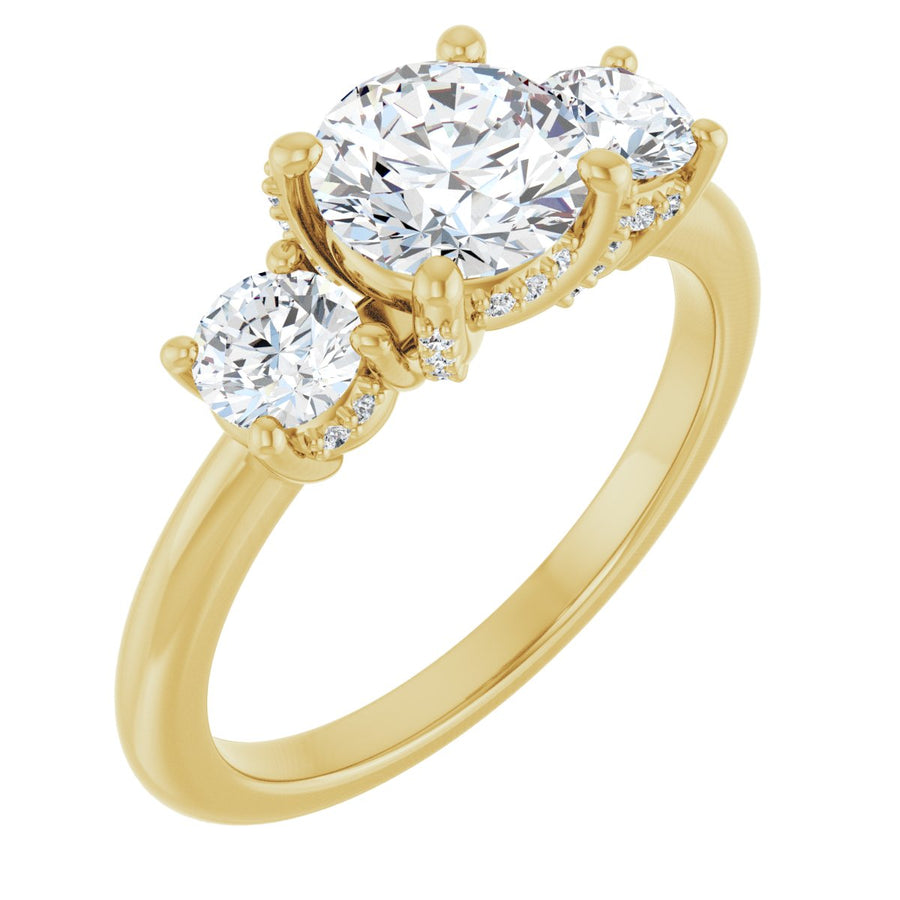 Natural Diamond Round Hidden Halo-Style Engagement Ring Semi-Mount - 14K Yellow Gold - Series 127345