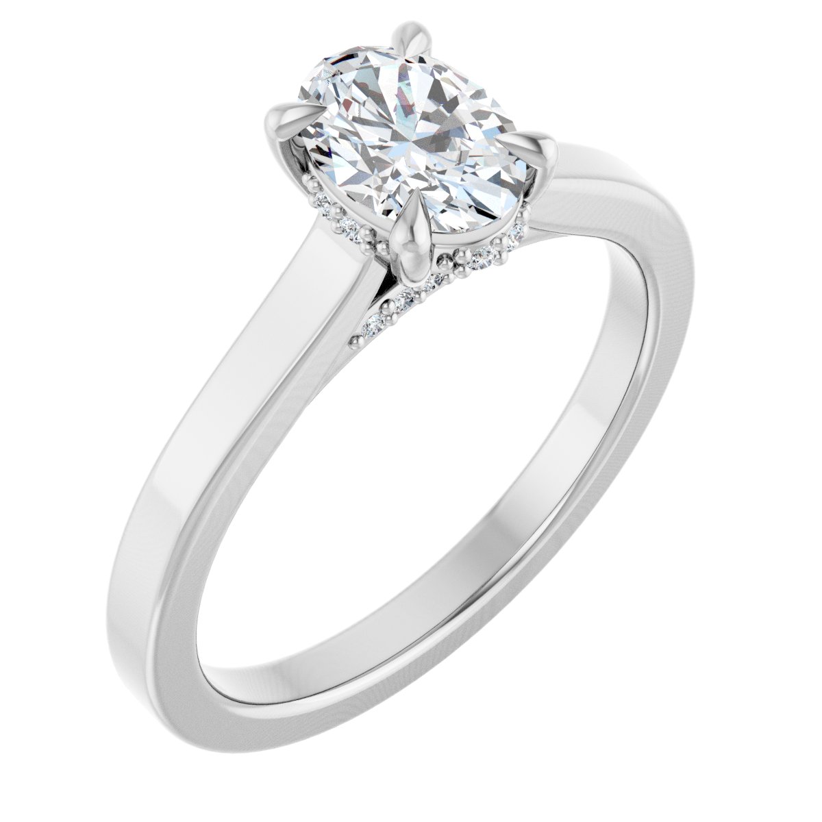 Natural Diamond Oval Claw-Prong Hidden Halo-Style Engagement Ring Semi-Mount - Platinum - Series 127239