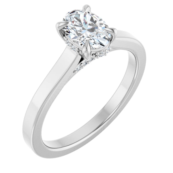 Natural Diamond Oval Claw-Prong Hidden Halo-Style Engagement Ring Semi-Mount - Platinum - Series 127239